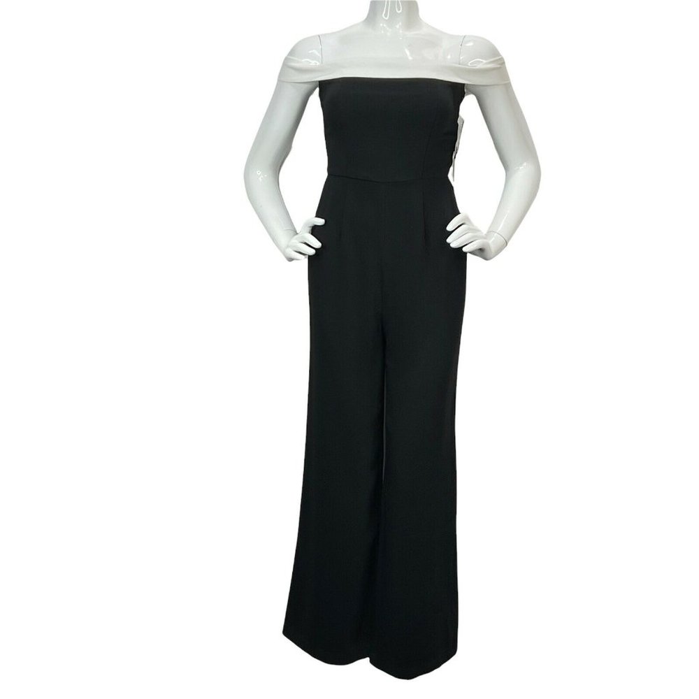 By The Way Revolve Jumpsuit Womens Sz S Black Open Shoulder Wide Leg Nwt $122 - Picture 1 of 11
